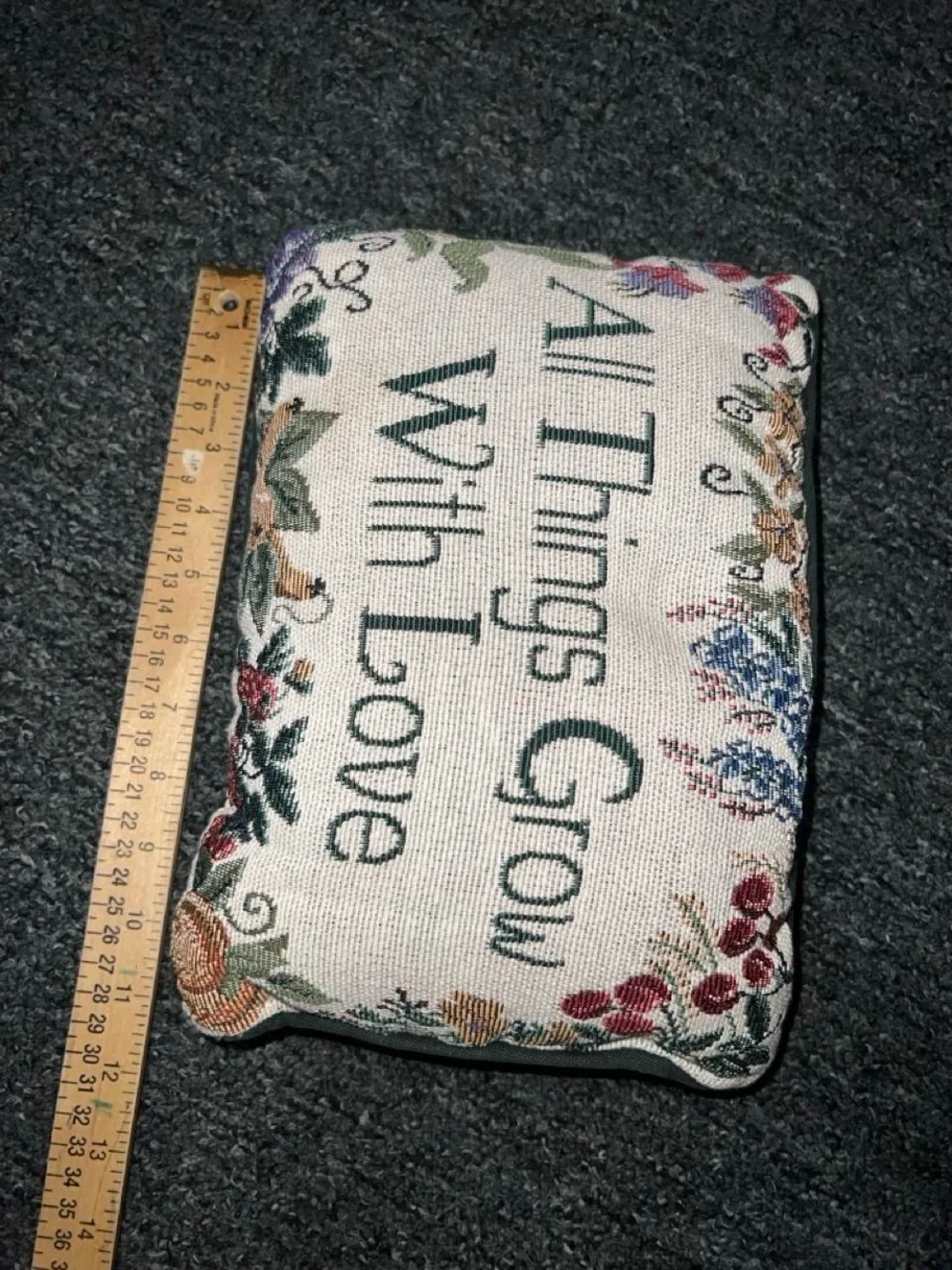 All Things Grow With Love Embroidered Decorative Pillow - Cream and Green